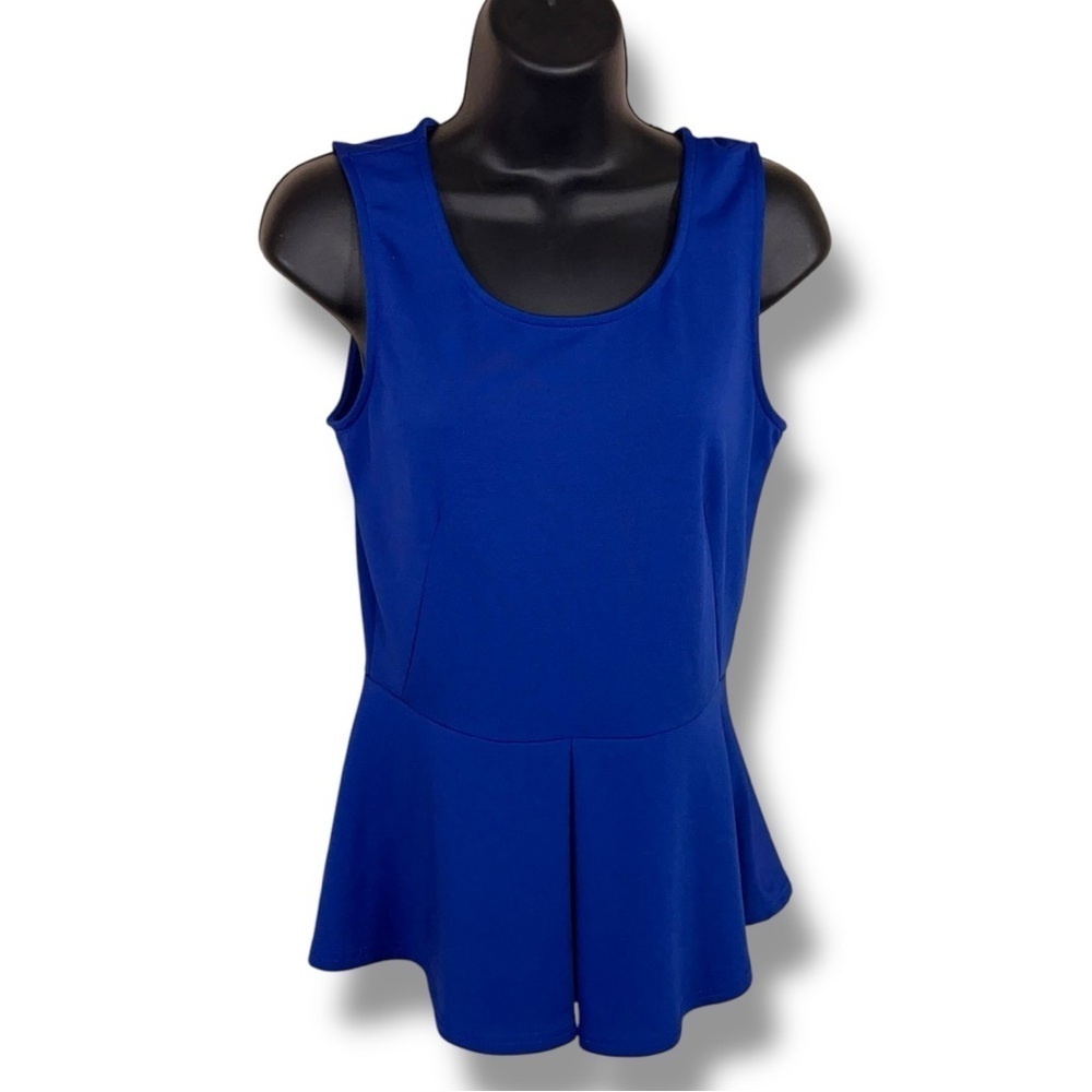 Medium Juniors Royal Blue Peplum Top Sleeveless Stretch Cutout Accent Eunishop